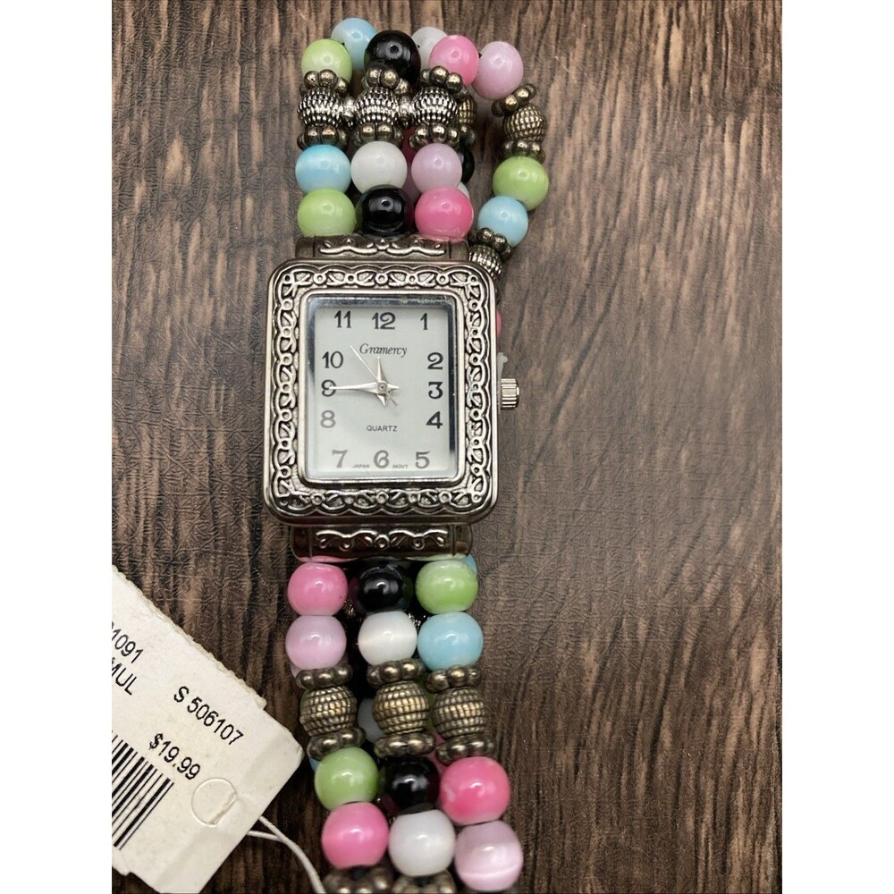 Gramercy Silver Tone Beaded Watch With Rectangular Face New With Tag Working
